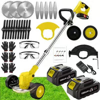 21V Electric Weed Eater With Wheels,Cordless Battery Weed Wacker With Charger, 2Batteries,3 In 1 Brush Cutter String Trimmer Grass Trimmer Lawn Mower,Edger For Garden And Yard Lawn,dealsforyoudays