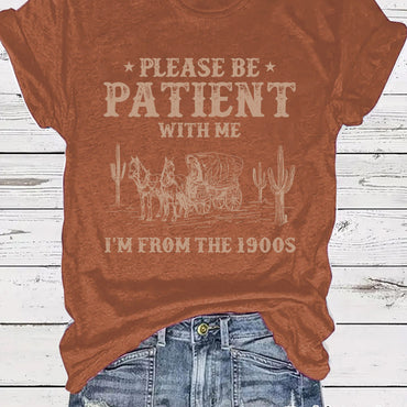 Western Denim Retro Pattern Round Neck Short Sleeve