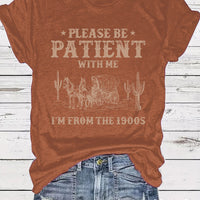 Western Denim Retro Pattern Round Neck Short Sleeve