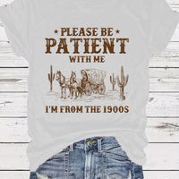 Western Denim Retro Pattern Round Neck Short Sleeve