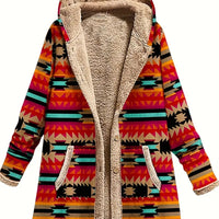 Cotton And Linen Printed Hoodie Warm Plush Coat