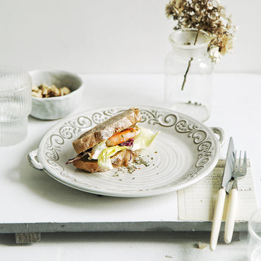 Retro Embossing Dinner Plate Ceramic Tableware