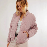Women's Casual Quilted Cotton Jacket Loose Stand Collar Coat