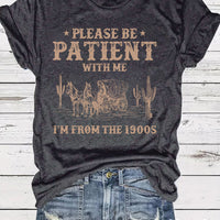 Western Denim Retro Pattern Round Neck Short Sleeve