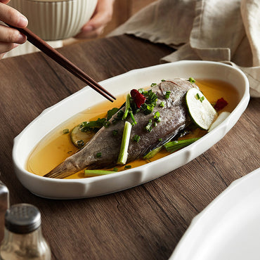 Household Steamed Fish Plate Good-looking Large Exquisite Japanese Style Dinner Plate