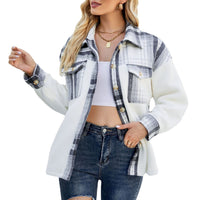 Lamb Wool Long Sleeve Stitching Contrast Color Pocket Woolen Coat For Women