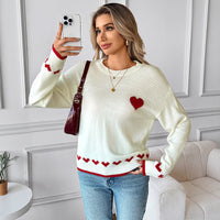 Women's Heart-shaped Jacquard Long-sleeved Pullover