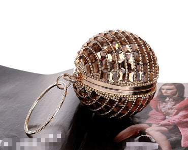 New Style Diamond Handbag Ladies Spherical Dinner Bag