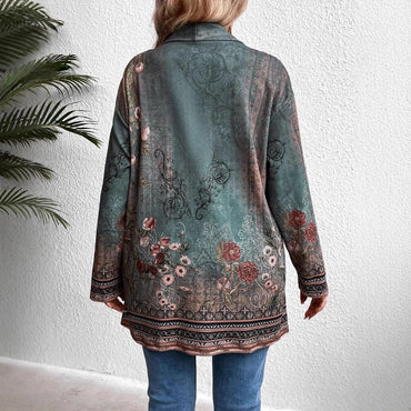 Vintage Floral Print Loose Casual Cardigan Women Coat