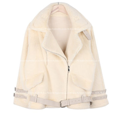 Women's coat leather buckle fur coat women