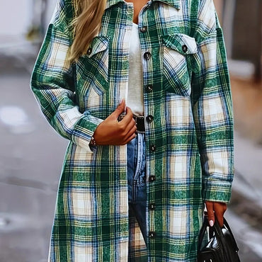 Vintage Plaid Long Cardigan Shirt Jacket