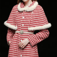 Waisted Thousand Bird Plaid Cloth Coat Wool Coat