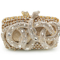 Python Diamond-studded Dinner Bag Magnetic Clasp Chain Clutch