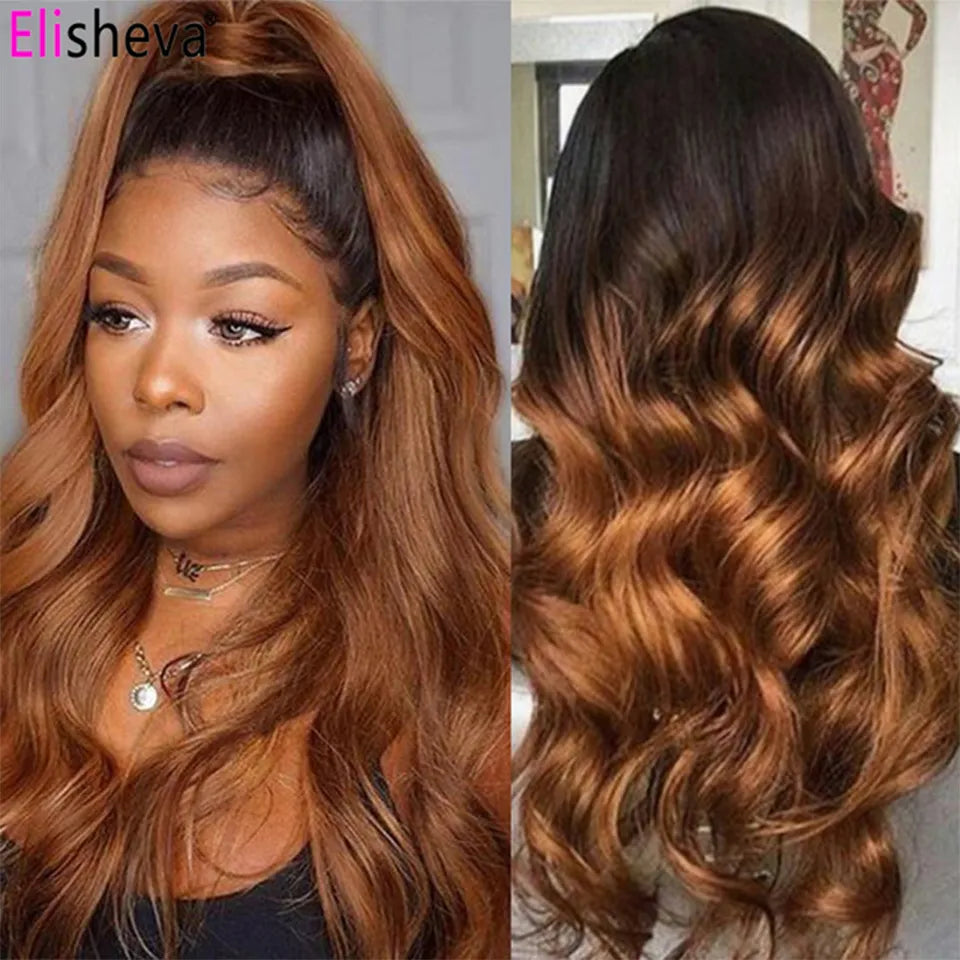 Ombre Body Wave HD Lace Front Wig - 1B Burgundy - 180% Density