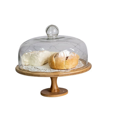 Wood Plateau Dessert Display With Glass Cover