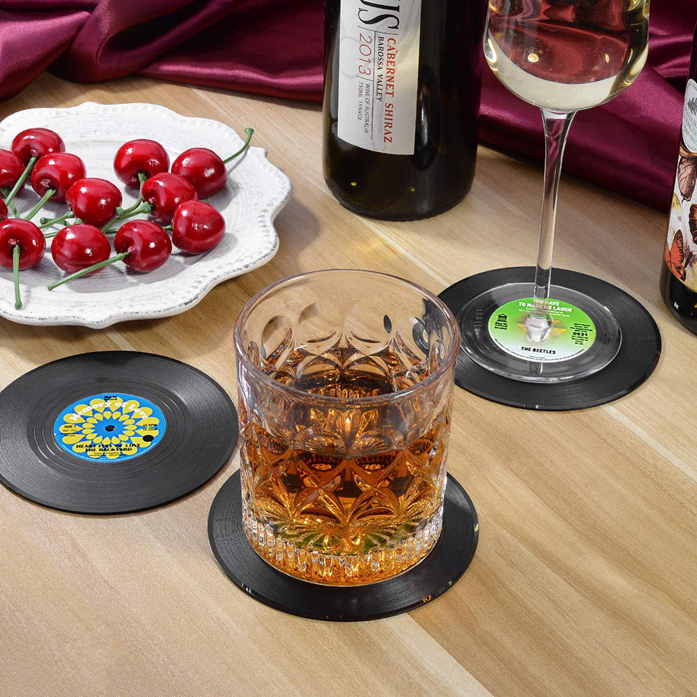 Set of 6 Vinyl Coasters for Drinks