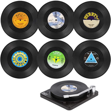 Set of 6 Vinyl Coasters for Drinks