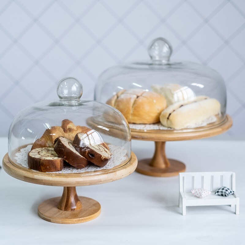 Wood Plateau Dessert Display With Glass Cover