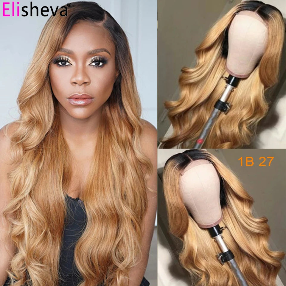 Ombre Body Wave HD Lace Front Wig - 1B Burgundy - 180% Density