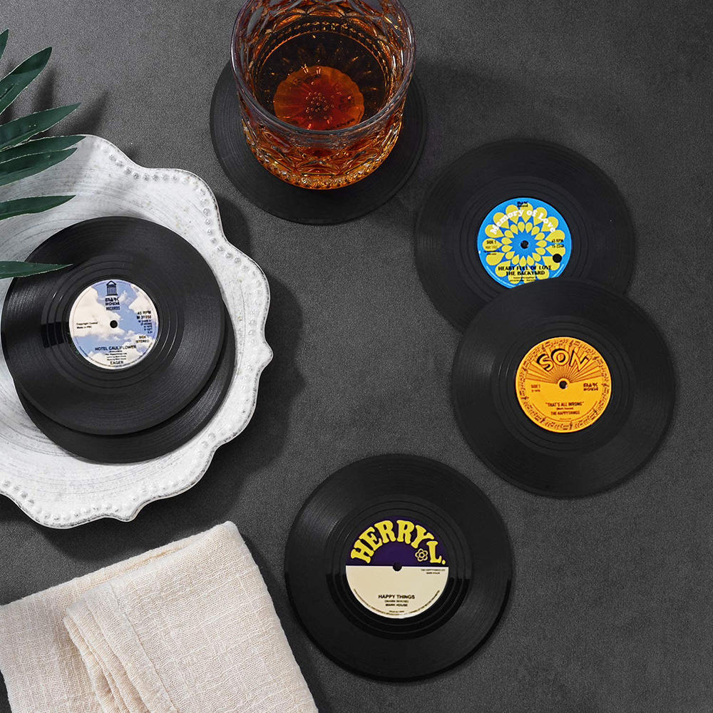 Set of 6 Vinyl Coasters for Drinks