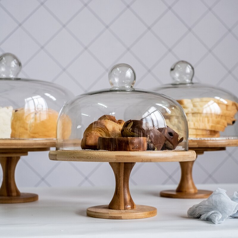 Wood Plateau Dessert Display With Glass Cover