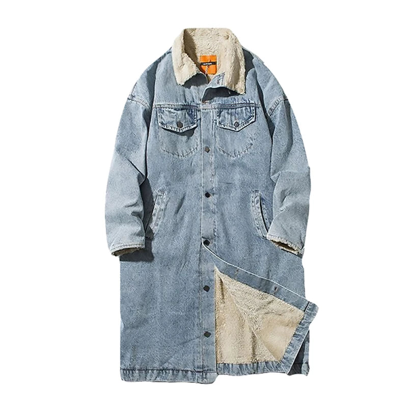 Japanese Style Winter Warm Long Denim Coat