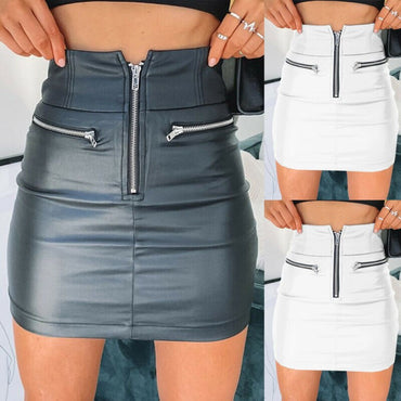 PU Zipper Pencil Mini Skirt