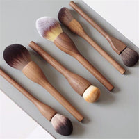 Vintage European Wood Handle Makeup Brush Set