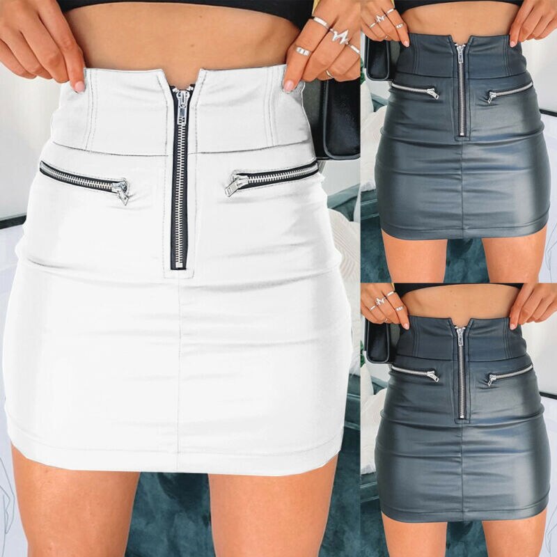 PU Zipper Pencil Mini Skirt