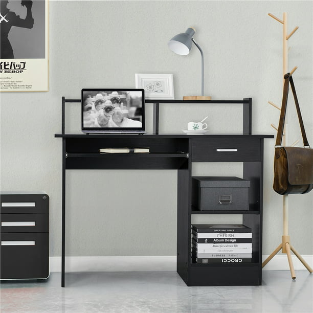 Home Office Computer Desk with Drawers and Keyboard Tray