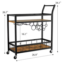 Home Bar Serving Cart With Glasses & Bottle Holders