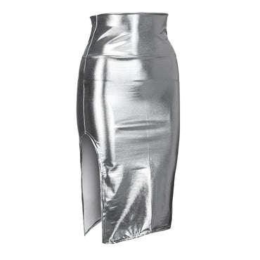 High Waist Bright Leather Fashion Skirt