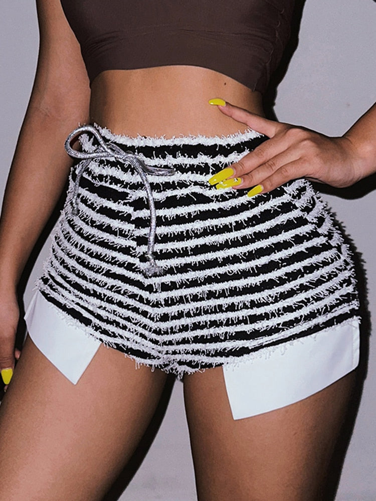 Striped Drawstring High Waist Shorts