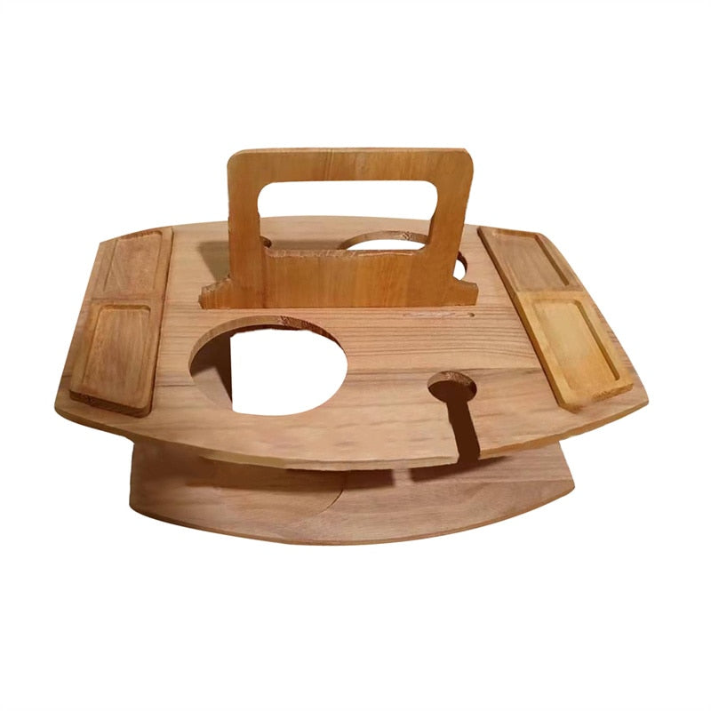 Outdoor Wooden Folding Table with Glass Holder