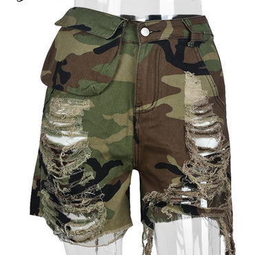 Camouflage Ripped Combat Shorts