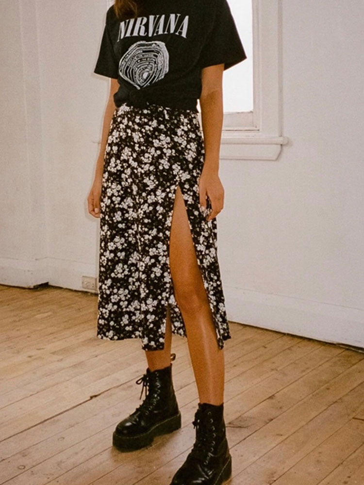 High Waist Floral Print Summer Skirts