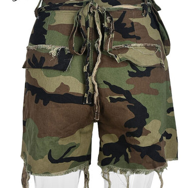 Camouflage Ripped Combat Shorts