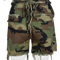 Camouflage Ripped Combat Shorts