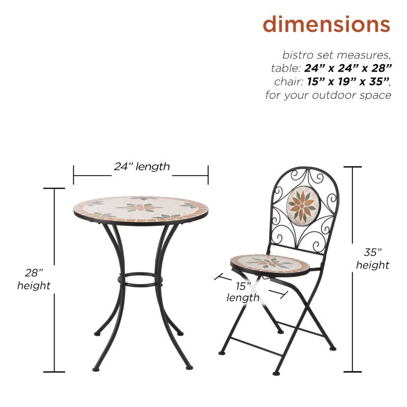 Mosaic 3-Piece Outdoor Patio Bistro Set, Tan