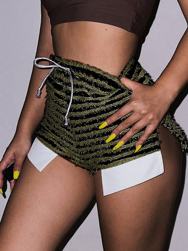 Striped Drawstring High Waist Shorts