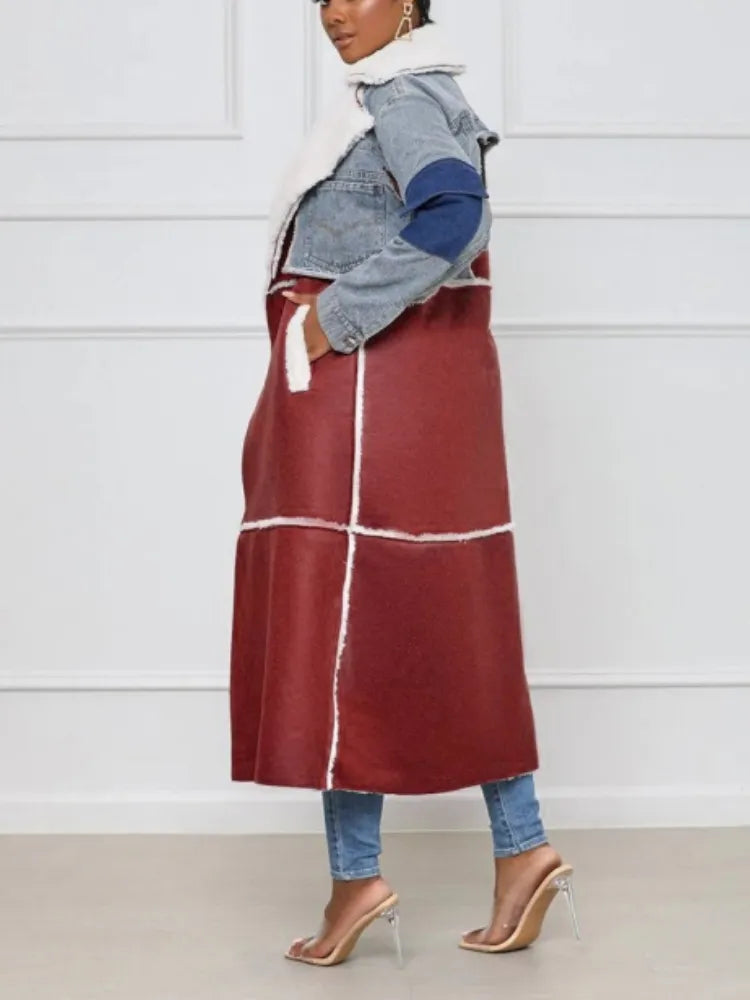 Elegant Winter Warm Denim Trench Coat