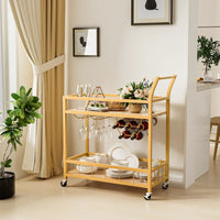 Home Bar Serving Cart With Glasses & Bottle Holders