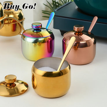 Stainless Steel Gold Condiment Pot Set