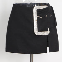 Joskaa Sexy Crystal Buckle Mini Skirt