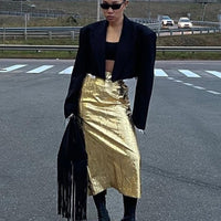 Chic High Waist Slim Gold Mini Skirt