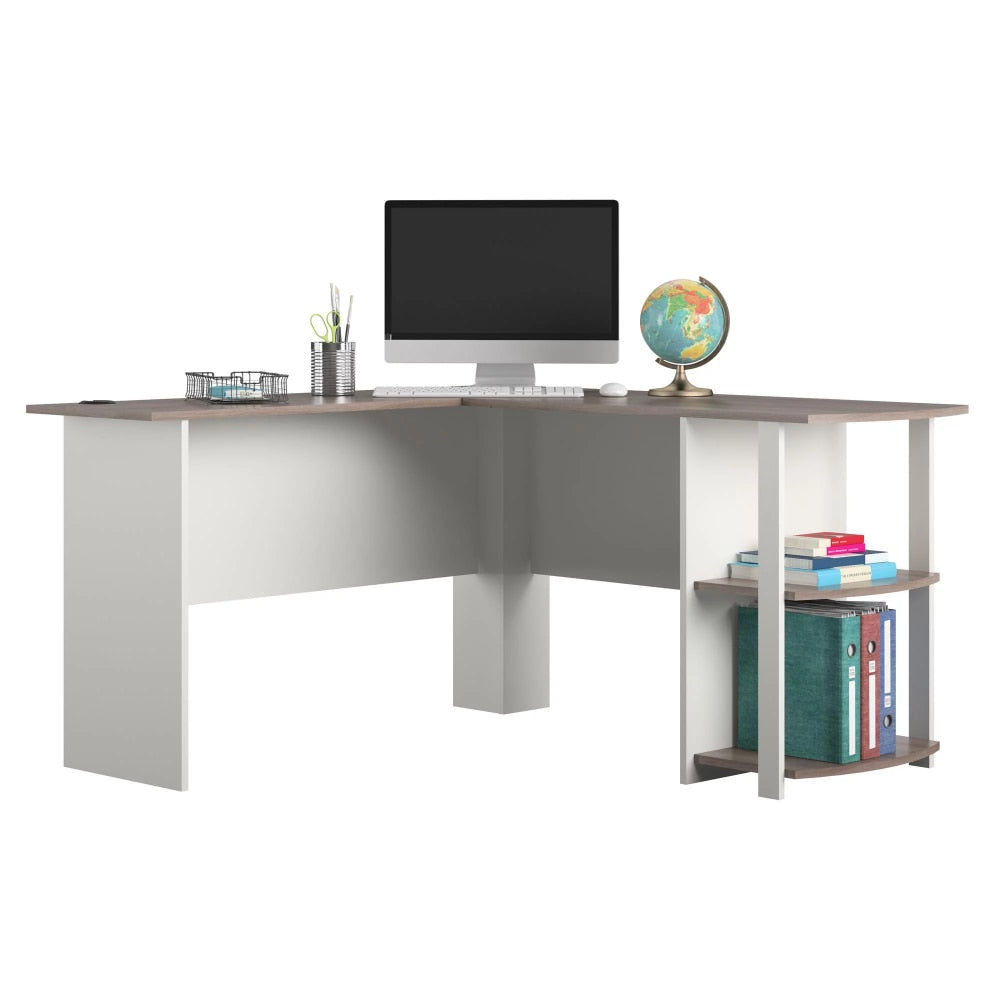 Espresso L Desk with Bookshelves