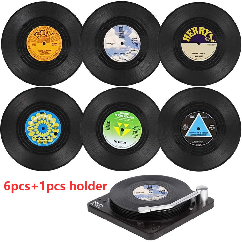 Set of 6 Vinyl Coasters for Drinks