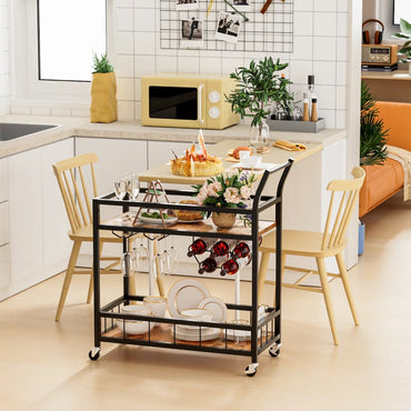 Home Bar Serving Cart With Glasses & Bottle Holders