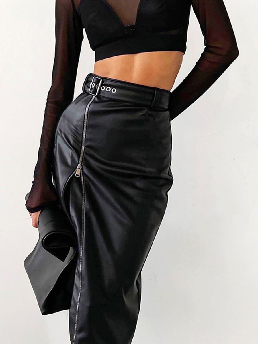 High Waist Split Midi Skirt with Belt