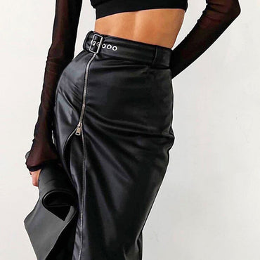 High Waist Split Midi Skirt with Belt